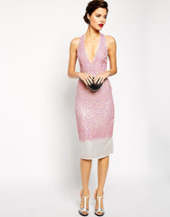 Premium Embellished Midi Dress With Plunge Front